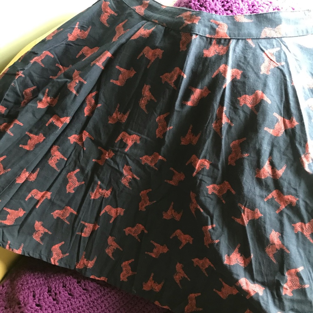 Fun Blue and Red Dala Horse Knee-Length Skirt
